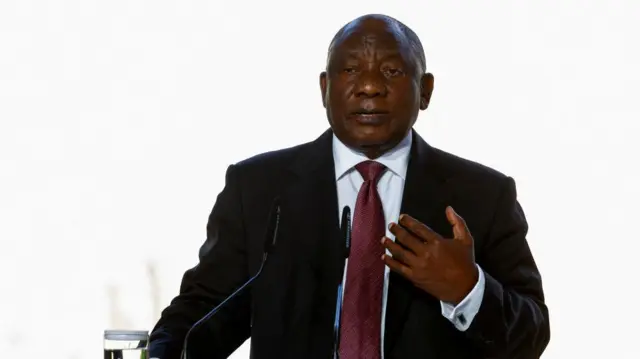 South African President Cyril Ramaphosa speaks in Kyiv, Ukraine June 16, 2023.