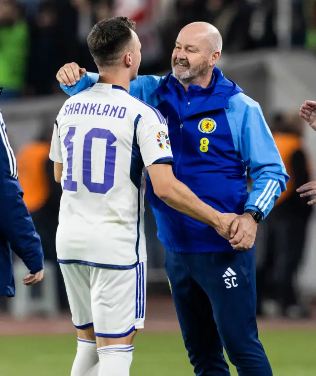 Scotland boss Steve Clarke with Lawrence Shankland