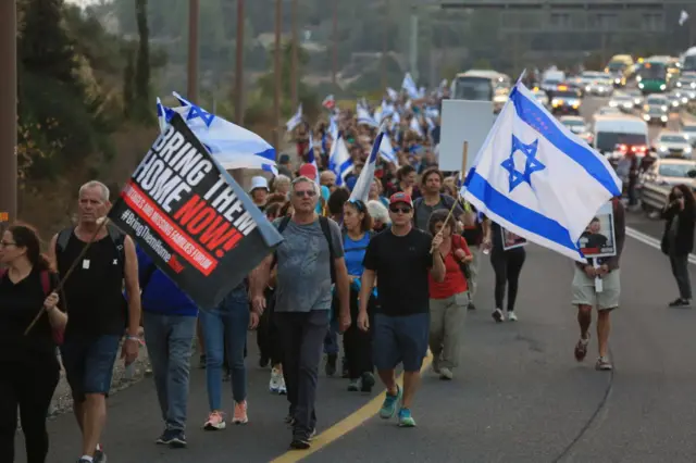 Families of Israeli hostages held by Hamas in Gaza continue their march on the 4th day from Tel Aviv to Knesset in Jerusalem demanding the release of their relatives