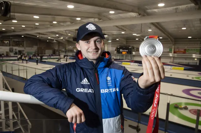 Scottish curler Bruce Mouat with his Olympic silver medal