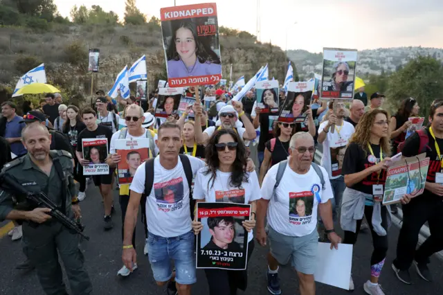 Families of Israeli hostages held by Hamas in Gaza continue their march on the 4th day from Tel Aviv to Knesset in Jerusalem demanding the release of their relatives