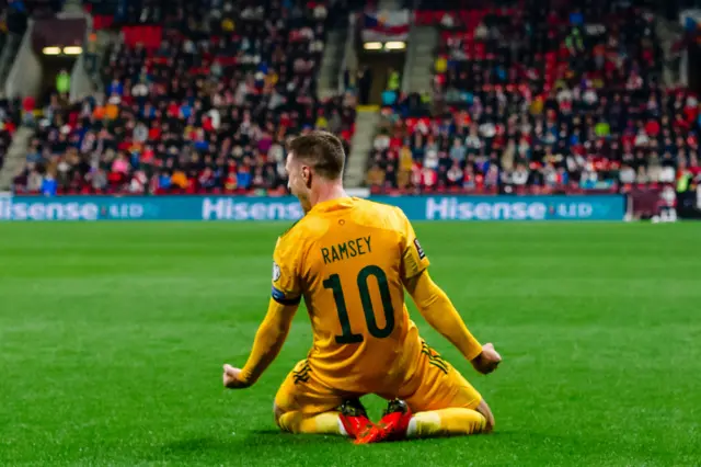 Aaron Ramsey celebrates a Wales goal