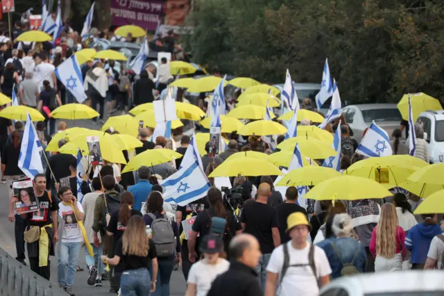 Families of Israeli hostages held by Hamas in Gaza continue their march on the 4th day from Tel Aviv to Knesset in Jerusalem demanding the release of their relatives