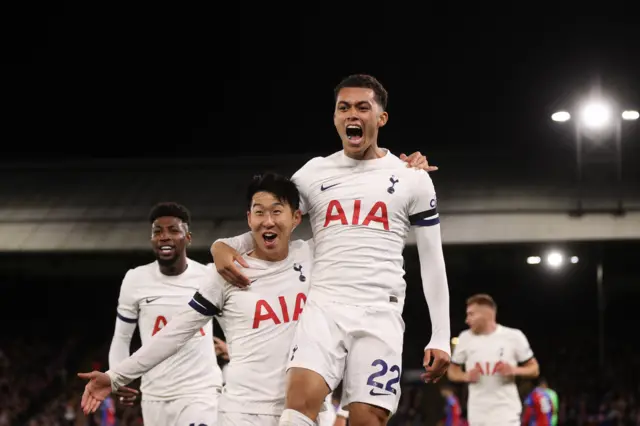 Brennan Johnson celebrating Spurs' second goal at Crystal Palace