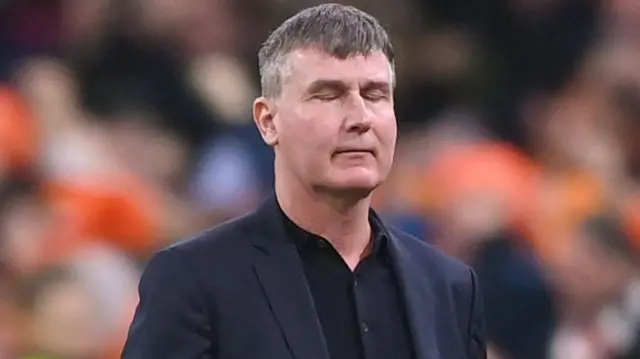 Stephen Kenny closes his eyes after Wout Weghorst puts the rlands ahead in AmsterdamNethe