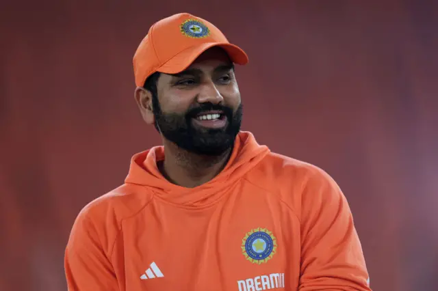 Rohit Sharma of India pictured at an India training session during the ICC Men's Cricket World Cup India 2023 at Narendra Modi Stadium on November 18, 2023 in Ahmedabad, India.