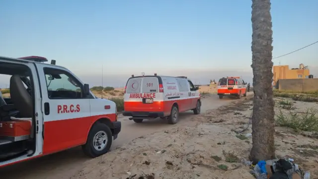 A line of ambulances belonging to the PRCS