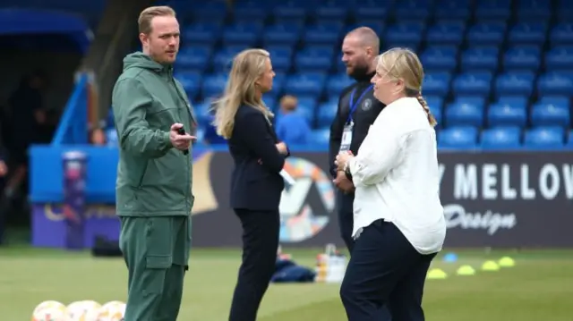 Arsenal football manager Jonas Eidevall and Chelsea boss Emma Hayes