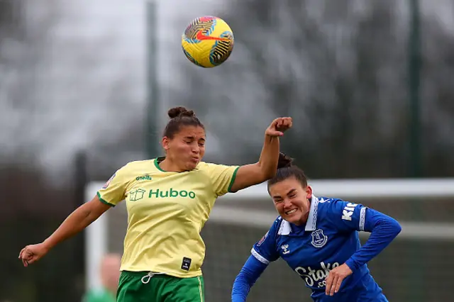 Abi Harrison of Bristol City jumps for the ball with Katrine Veje