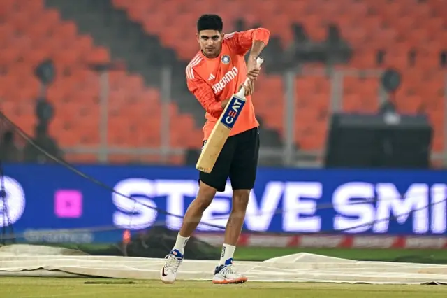 Shubman Gill attends a practice session at the Narendra Modi Stadium