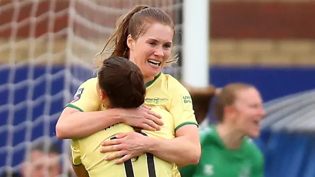 Amy Rodgers celebrates a goal for Bristol City at Everton in the WSL