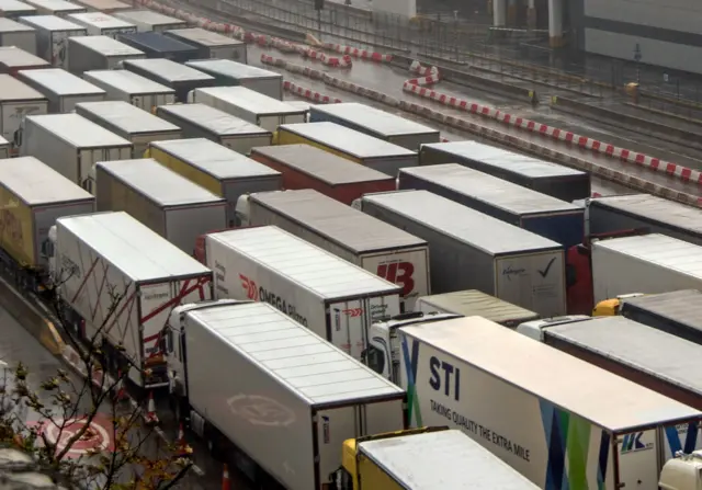 Lorries queuing at Dover