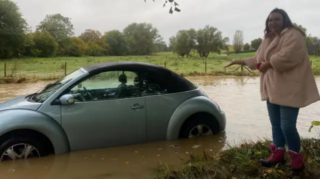 Amanda Adams's car got stuck travelling between Bildeston and Sproughton