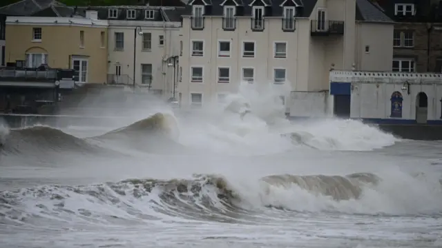 Waves seen hitting Dorset coast