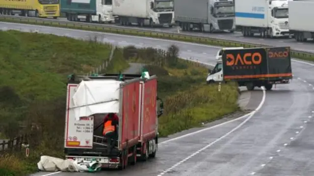 Damaged lorries near Dover