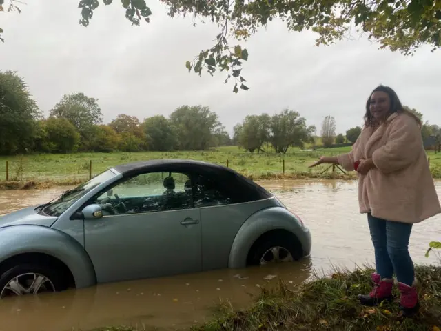 Amanda Adams's car got stuck travelling between Bildeston and Sproughton