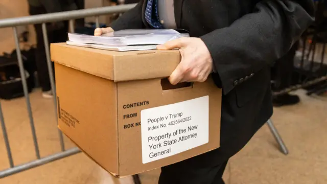 A box of documents brought to NYC court for the Trump trial