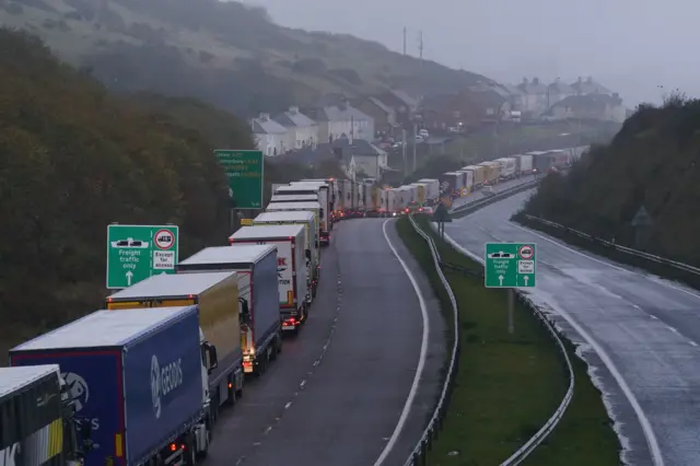 Freight queuing on A20 to Dover