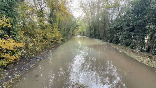 Flooded country road