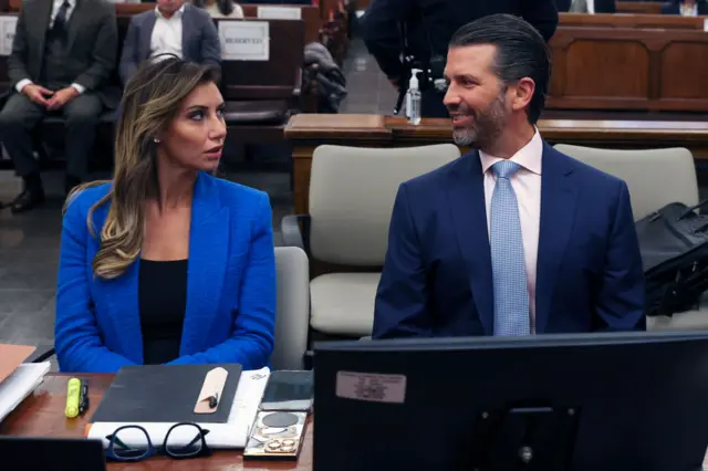 Alina Habba with Donald Trump Jr inside the courtroom