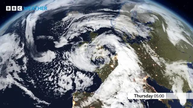 Latest satellite image from BBC Weather of storm