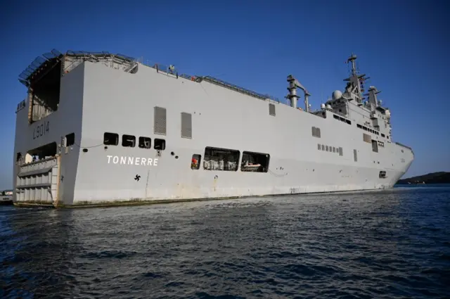 The exterior of French warship Tonnere