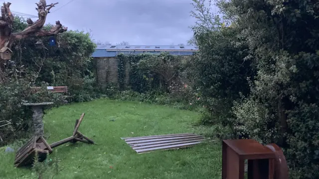 Warehouse roof panel in garden