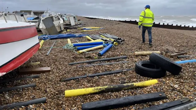 Boats moved to safety on Esatbourne beach