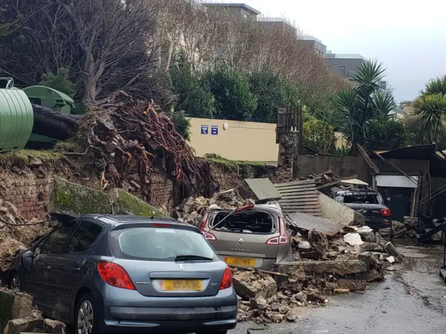 Cars damaged by storm