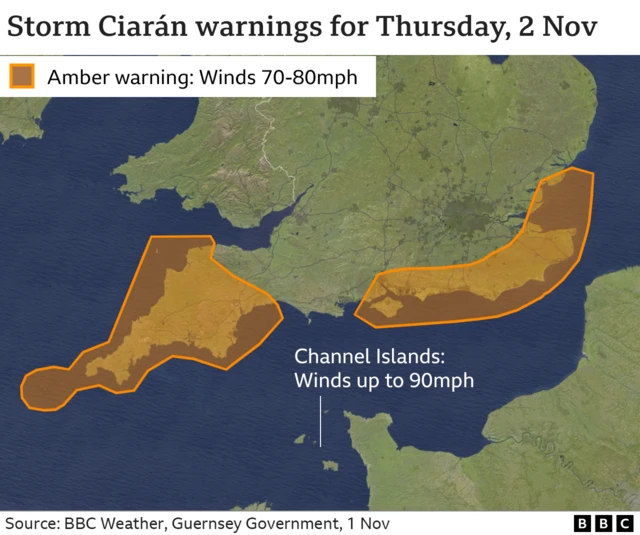 Amber weather warnings for southern England