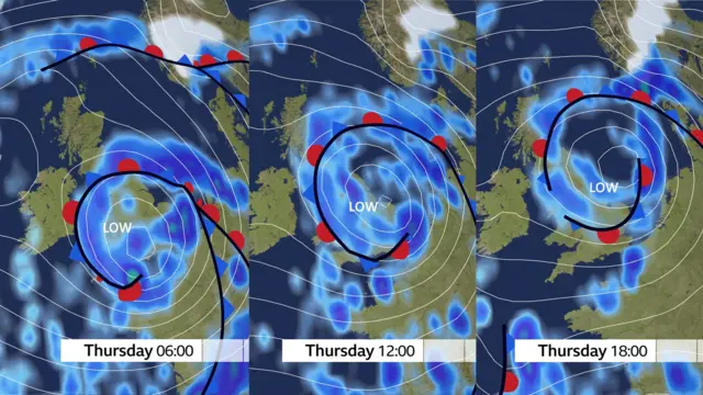 BBC Weather showing where storm will track