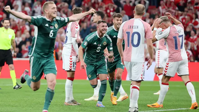 Northern Ireland players celebrate Callum Marshall's goal