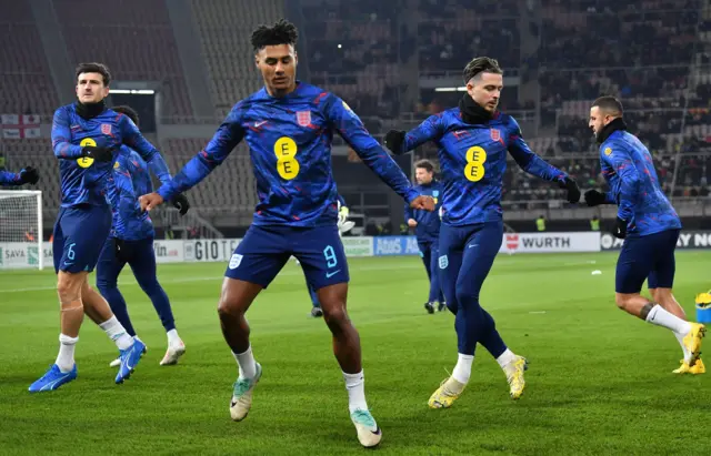 Ollie Watkins, Jack Grealish et all warm up for England.