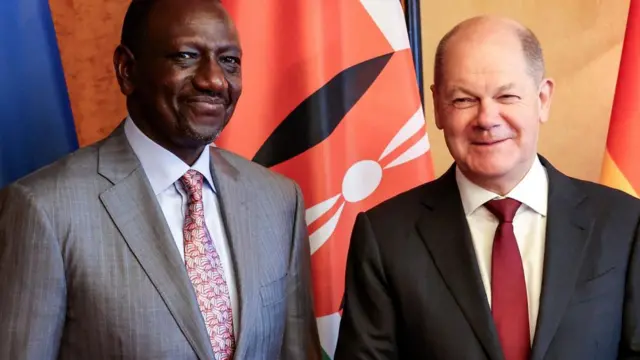 German Chancellor Olaf Scholz (R) and Kenyan President William Ruto (L) pose prior to their meeting as part of the 4th edition of the G20 Investment Summit - German Business and the Compact with Africa (CwA) countries, in Berlin, Germany, 20 November 2023. During the G20 Investment Summit