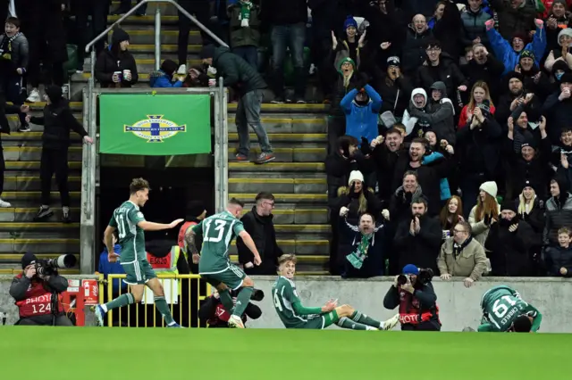 Northern Ireland celebrate a goal.