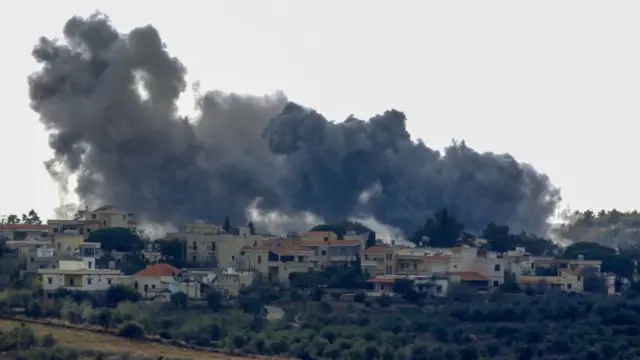 Smoke billows over Lebanese village of Alma al-Shaab