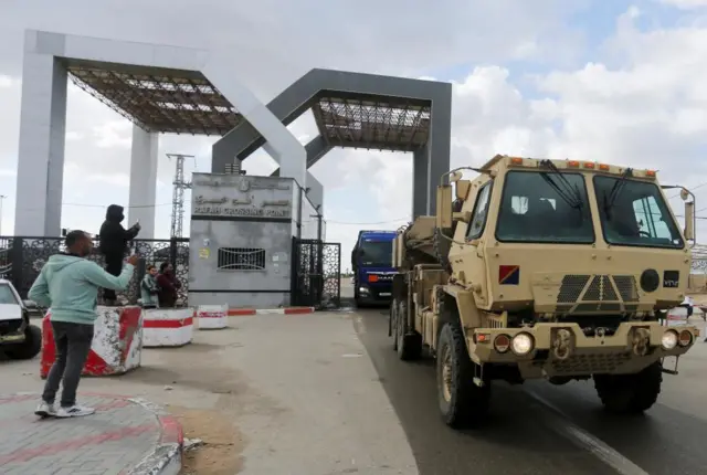 Truck carrying equipment for field hospital goes through Rafah crossing