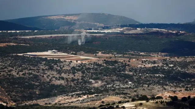 Smoke rising in Lebanon, as seen from northern Israel on Saturday