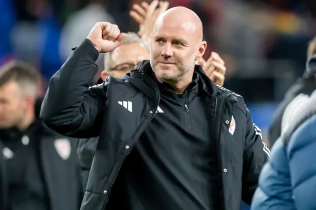 Wales boss Rob Page celebrates