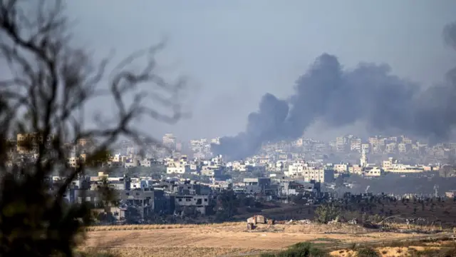 Smoke rises following an airstrike on the northern part of the Gaza Strip