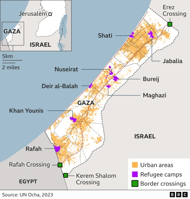 Map of refugee camps in Gaza