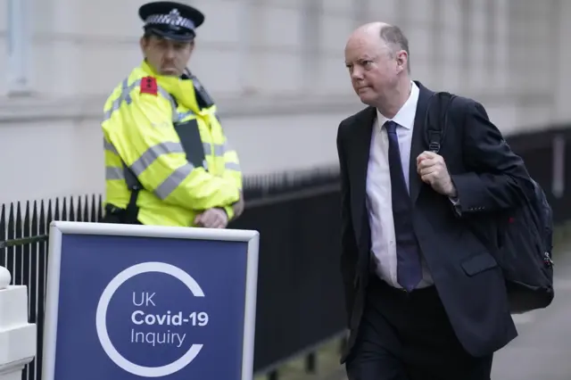 Chief medical officer Sir Chris Whitty arrives to give a statement to the UK Covid-19 Inquiry at Dorland House in Londo