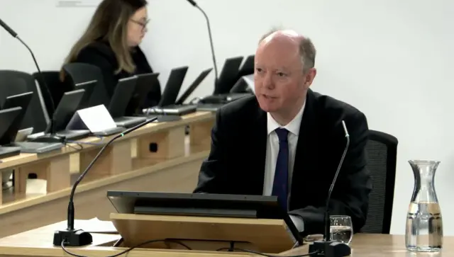 Chief Medical Officer Sir Chris Whitty giving evidence at Dorland House in London