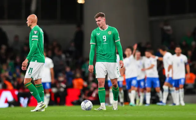 Evan Ferguson dejected against Greece