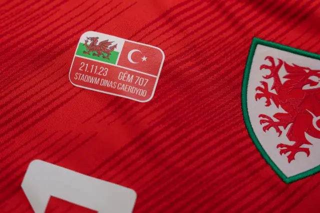 Detail on the Wales match shirt for tonight's game against Turkey