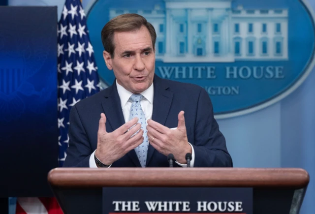 US National Security Council Coordinator for Strategic Communications John Kirby participates in a news conference