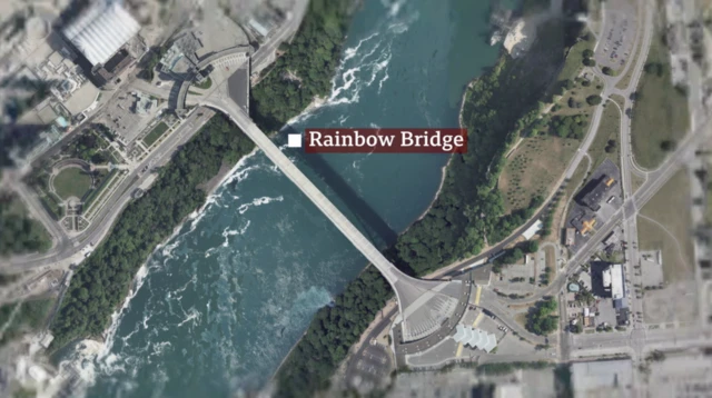 A map of Rainbow Bridge in Niagara