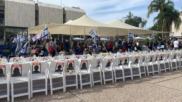 A Shabbat table laid for the hostages being held in Gaza