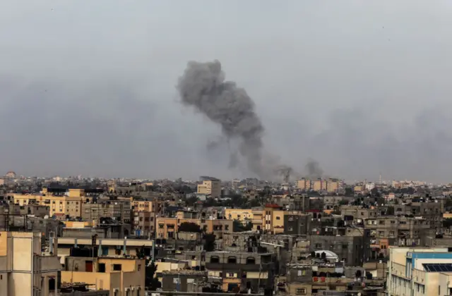 Dense smoke rises as Israeli attacks continue on the 47th day in Gaz City, Gaza on November 22, 2023.