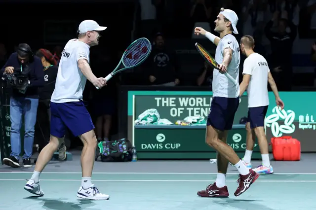 Finland celebrate winning Davis Cup tie